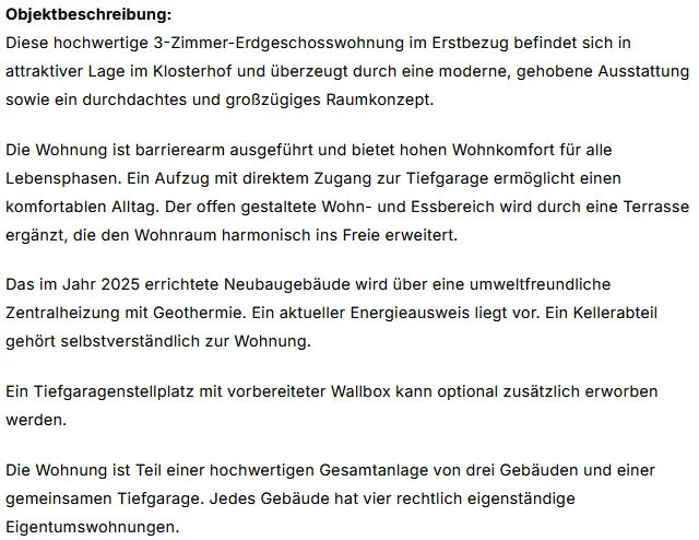 Objektbeschreibung